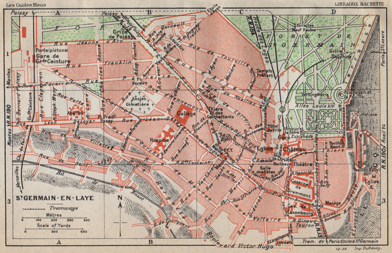 ST. GERMAIN-EN-LAYE. Vintage town city map plan. Yvelines 1927 old vintage
